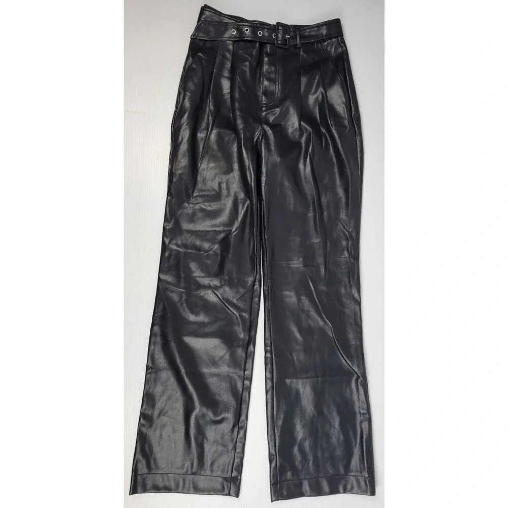 NWT 7 For All Mankind Faux Leather Wide Leg Black Emo Goth Pants Womens Small